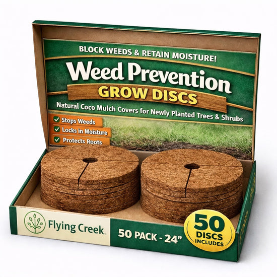 Box of Weed Prevention Grow Discs with two discs inside, featuring branding and product details.