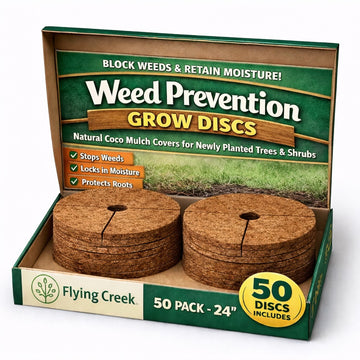 Box of Weed Prevention Grow Discs with two discs inside, featuring branding and product details.